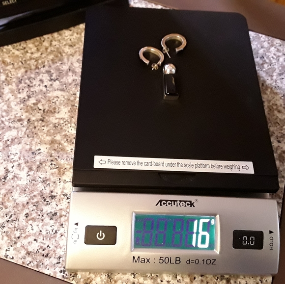 VTG.925 STERLING ONYX SLIDE & ONYX HOOP EARRINGS - Picture 8 of 8